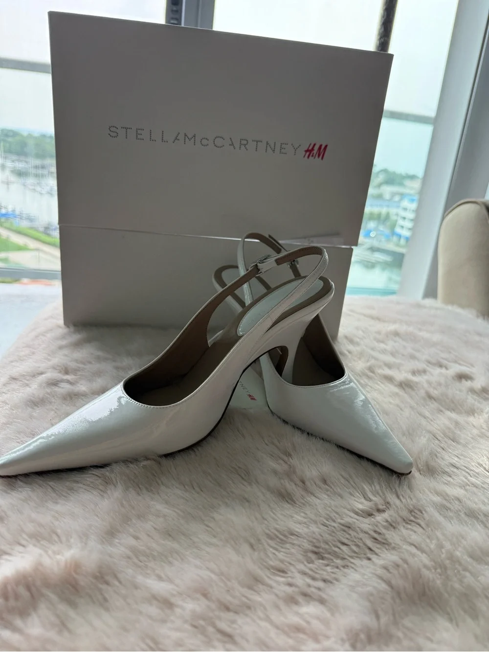 Stella McCartney White Pointed Slingback Heels